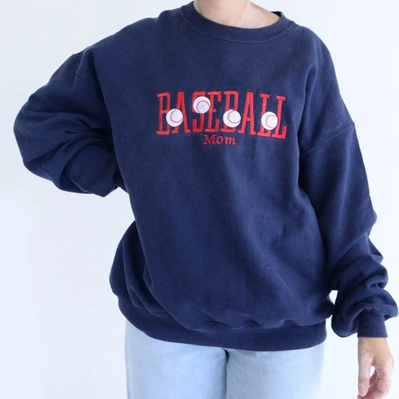 Vintage Horseman 913 Embroidered Baseball Mom Navy Crew Neck Sweater XL - Picture 1 of 11